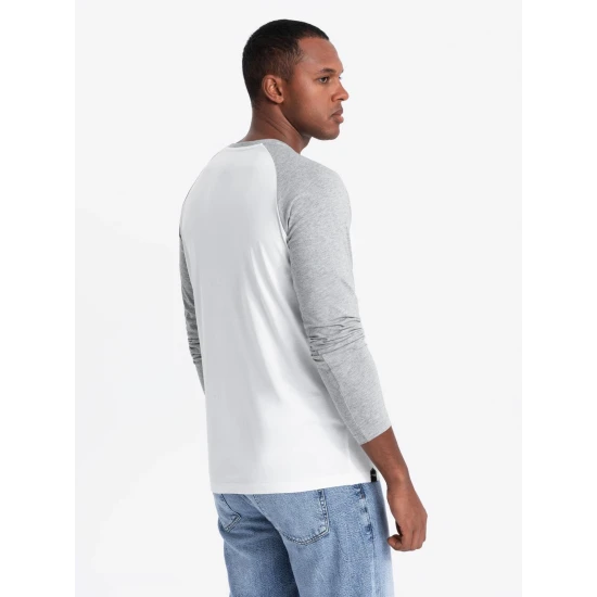 Vyriški balti/pilki marškinėliai ilgomis rankovėmis Artur V5 OM-LSCL-0105