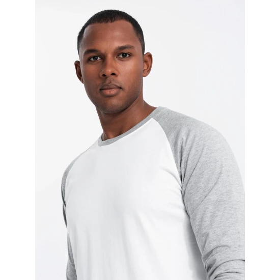 Vyriški balti/pilki marškinėliai ilgomis rankovėmis Artur V5 OM-LSCL-0105