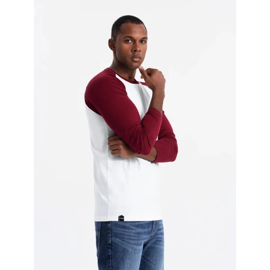 Vyriški balti/bordo marškinėliai ilgomis rankovėmis Artur V2 OM-LSCL-0105