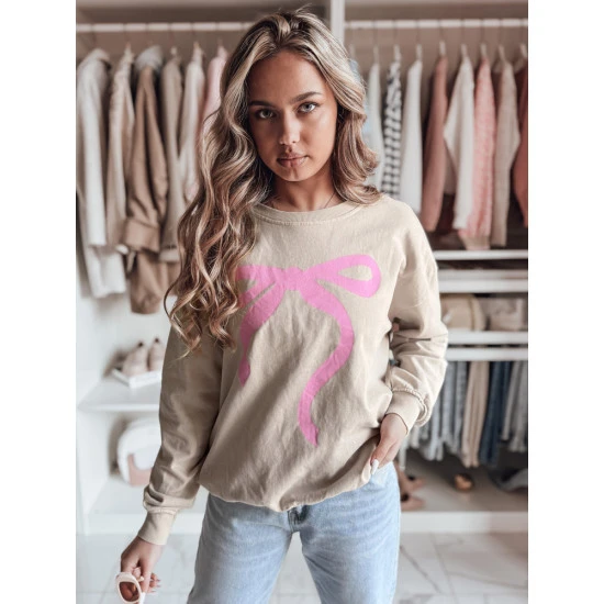 Moteriškas rusvas su rožiniu kaspinėliu džemperis Cute BY1357