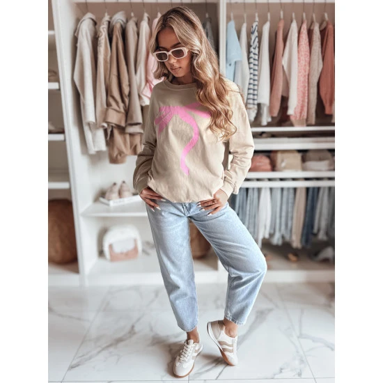 Moteriškas rusvas su rožiniu kaspinėliu džemperis Cute BY1357