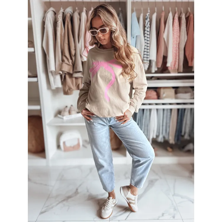 Women's brown sweater with pink ribbon Cute BY1357