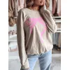 Women's brown sweater with pink ribbon Cute BY1357