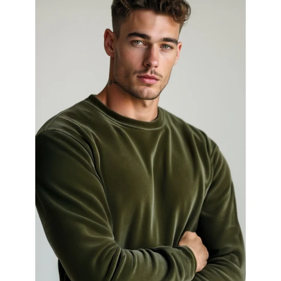 Vyriškas velūrinis žalios spalvos džemperis Drain JS/8B1166/29