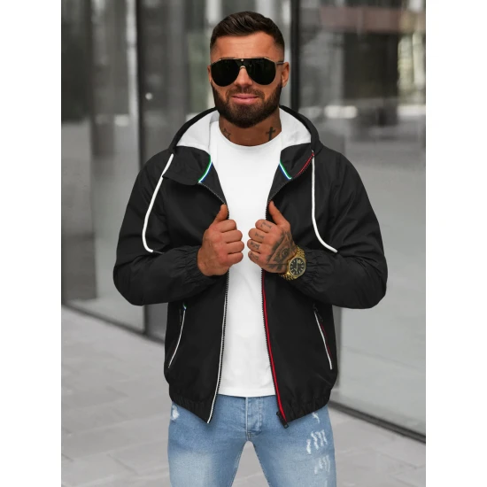 Vyriška juoda striukė su gobtuvu Pyter JS/31M5069/392