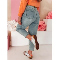Moteriški mėlyni mom stiliaus džinsai Mom