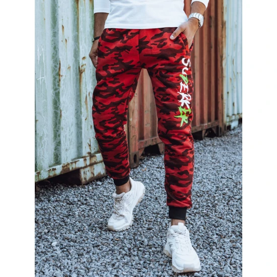 Vyriškos raudonos kamufliažinės laisvalaikio kelnės Superker UX4443