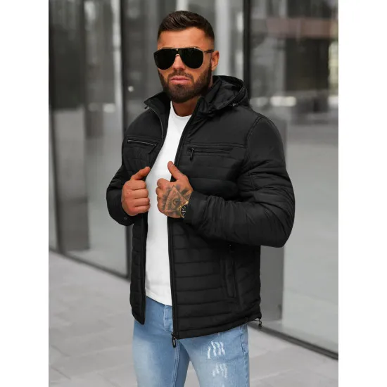 Men's black quilted jacket with hood Valter JS/5M3276/392