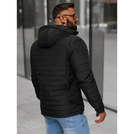 Men's black quilted jacket with hood Valter JS/5M3276/392