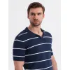 Vyriški dryžuoti tamsiai mėlynos spalvos polo marškinėliai Ton V1 OM-POSS-0145