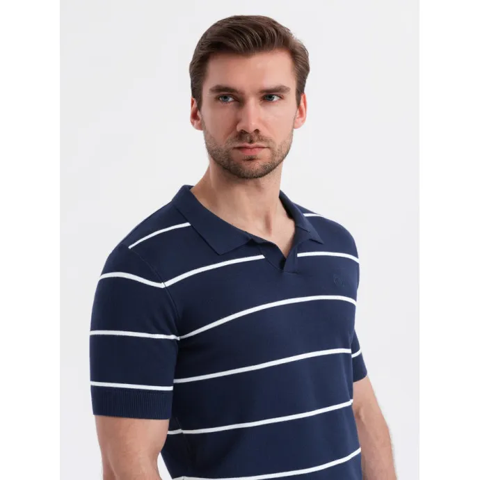 Vyriški dryžuoti tamsiai mėlynos spalvos polo marškinėliai Ton V1 OM-POSS-0145