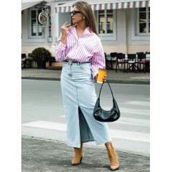 Ilgas džinsinis mėlynas sijonas Almi