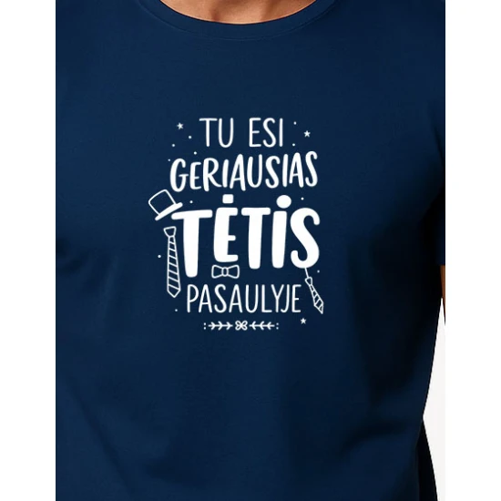 Vyriški tamsiai mėlyni marškinėliai Geriausias tėtis (baltas) PK4002