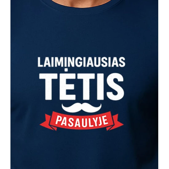 Tamsiai mėlyni marškinėliai Laimingiausias tėtis (baltas) PK4006