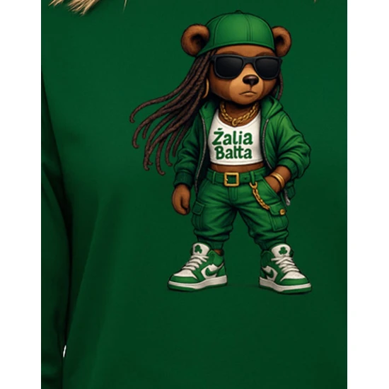 Moteriškas tamsiai žalias džemperis be gobtuvo Žalia Balta meškė PK4010