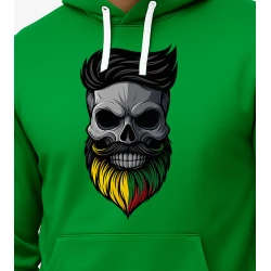 Vyriškas žalias džemperis su gobtuvu Kaukolė su barzda