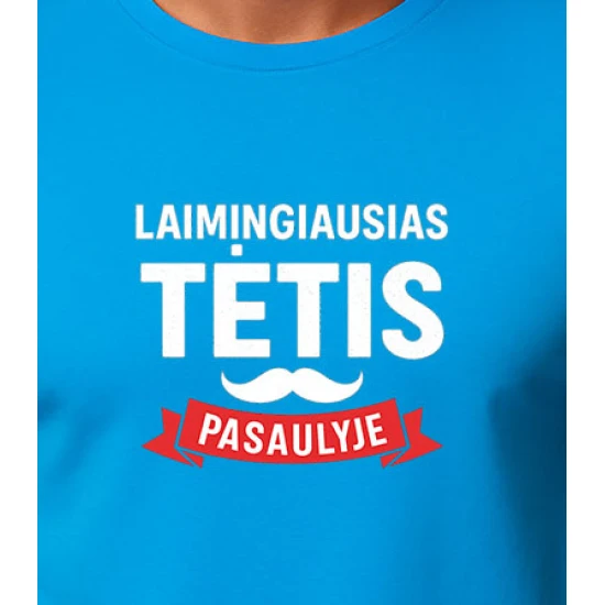 Mėlyni marškinėliai Laimingiausias tėtis (baltas) PK4006