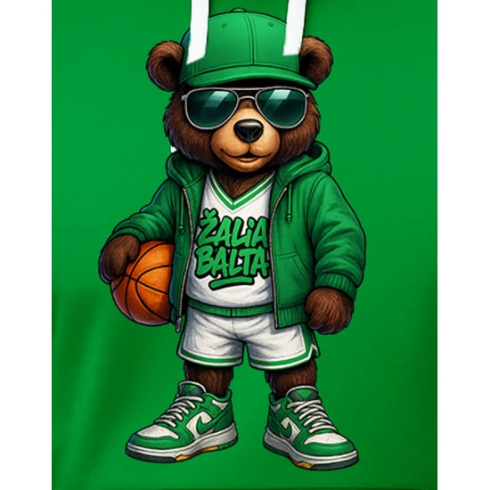 Vyriškas žalias džemperis su gobtuvu Žalia Balta kamuolys-džemperis PK4009