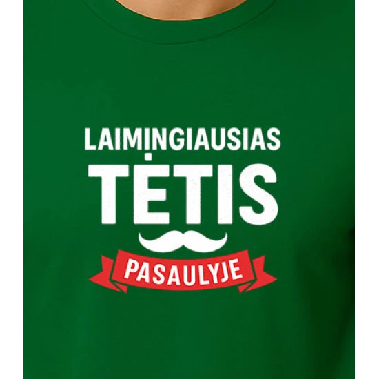 Tamsiai žali marškinėliai Laimingiausias tėtis (baltas) PK4006