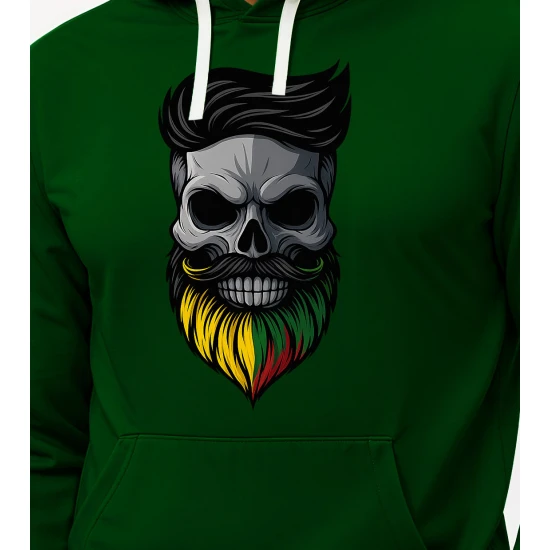 Tamsiai žalias džemperis su gobtuvu Kaukolė barzda-šukuosena PK4013