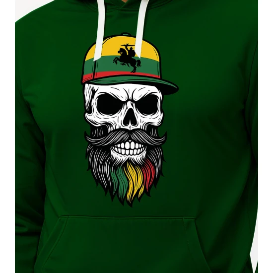 Tamsiai žalias džemperis su gobtuvu Kaukolė su vyčiu PK4013