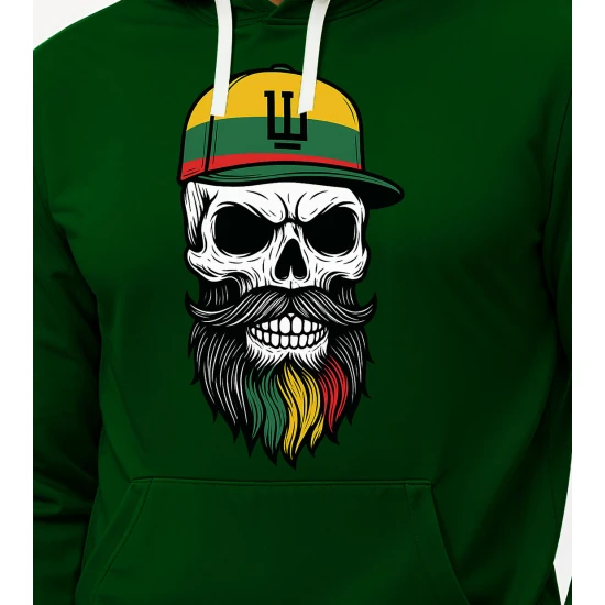 Tamsiai žalias džemperis su gobtuvu Kaukolė LTU PK4013