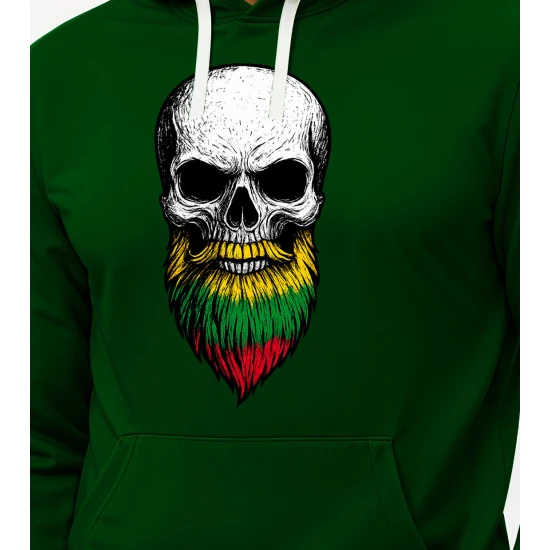 Tamsiai žalias džemperis su gobtuvu Kaukolė su barzda PK4013