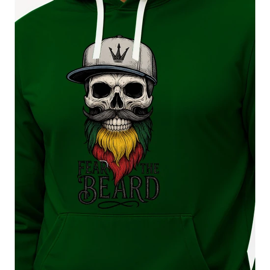 Tamsiai žalias džemperis su gobtuvu Kaukolė su pilka kepure PK4013