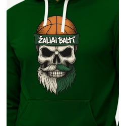 Tamsiai žalias džemperis su gobtuvu Kaukolė su kamuoliu