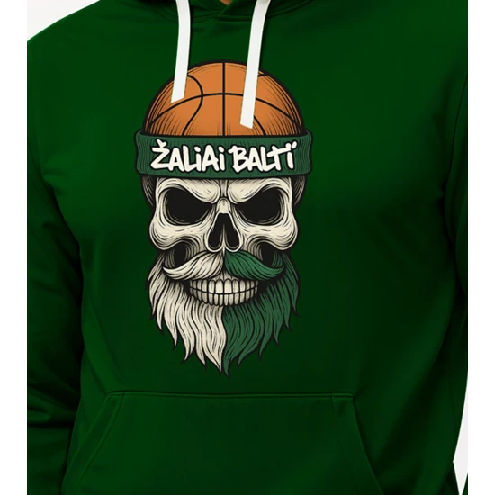 Tamsiai žalias džemperis su gobtuvu Kaukolė su kamuoliu PK4013