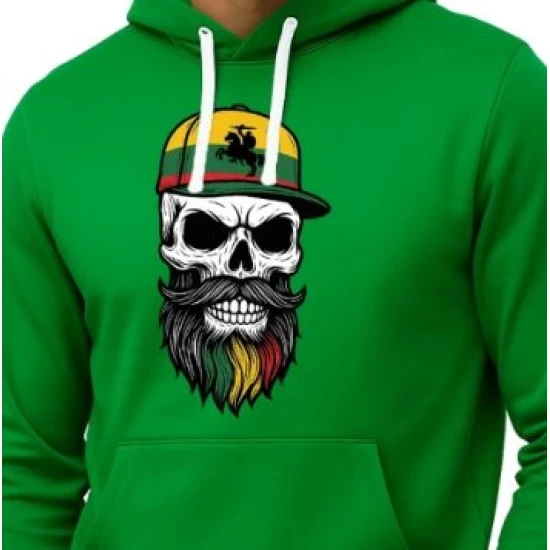 Vyriškas žalias džemperis su gobtuvu Kaukolė kepurė-vytis PK4011