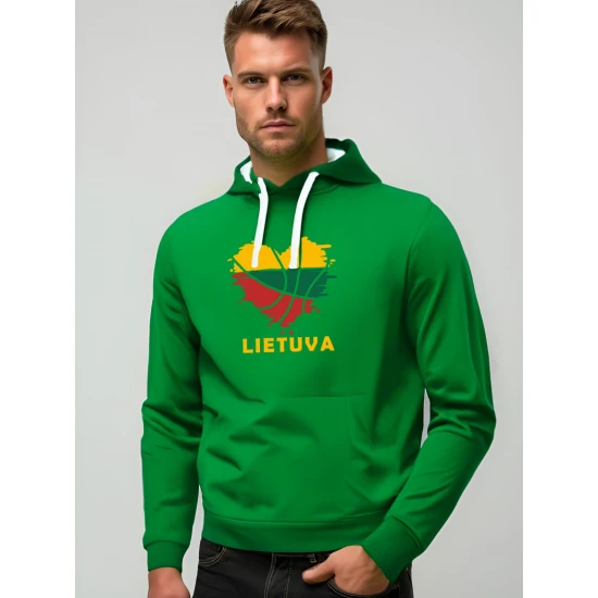 Vyriškas žalios spalvos džemperis su gobtuvu LTU Džemperiai su gobtuvu