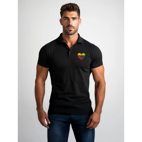 Vyriški juodi polo marškinėliai Širdis JS/8T80
