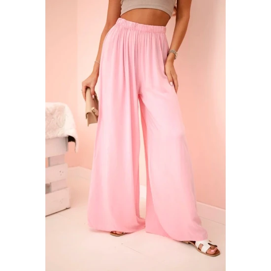 Moteriškos plačios šviesiai rožinės spalvos kelnės Andi 31718