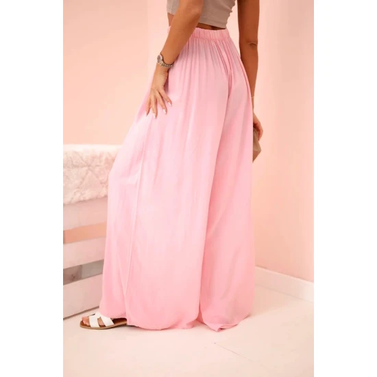 Moteriškos plačios šviesiai rožinės spalvos kelnės Andi 31718
