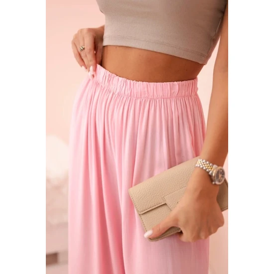 Moteriškos plačios šviesiai rožinės spalvos kelnės Andi 31718