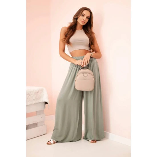 Moteriškos plačios chaki spalvos kelnės Andi 31719