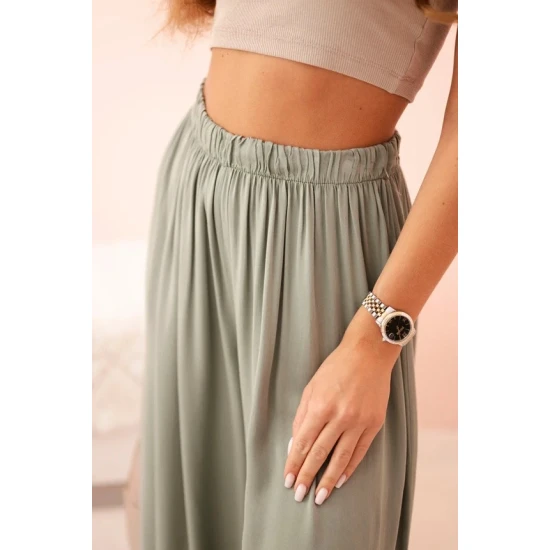 Moteriškos plačios chaki spalvos kelnės Andi 31719