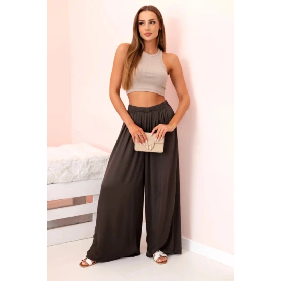 Moteriškos plačios rudos spalvos kelnės Andi 32427