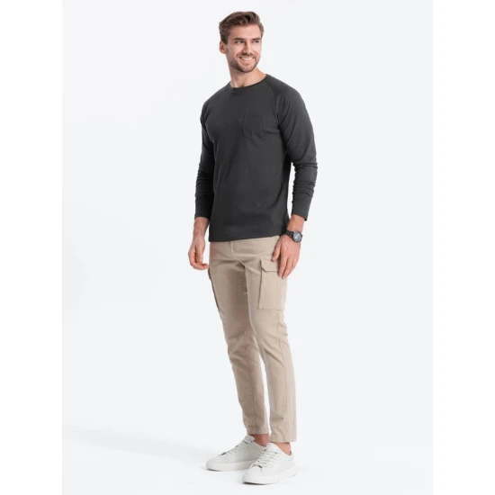 Vyriška tamsiai pilki marškinėliai ilgomis rankovėmis Doug V5 OM-LSCL-0109