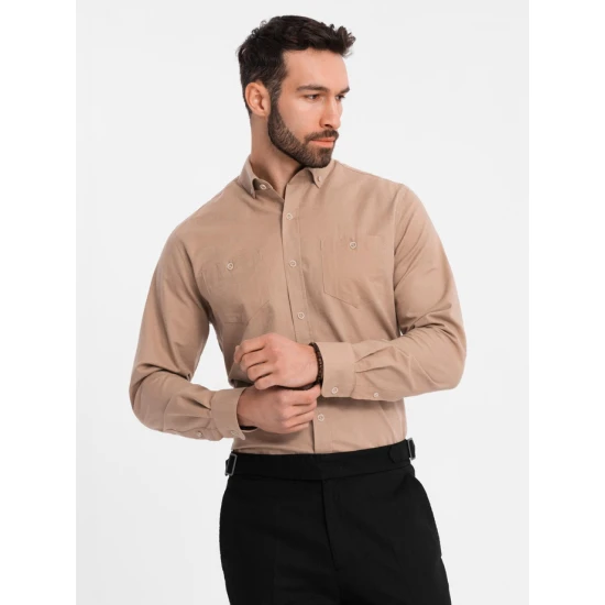 Vyriški šviesiai rudos spalvos marškiniai Arlas V7 OM-SHCS-0134