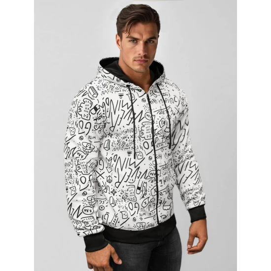 Baltos spalvos džemperis su gobtuvu Mind JS/8B1182/1Z