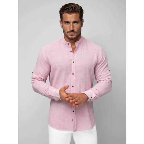 Vyriški rožiniai marškiniai su stačia apykakle Party O/V158