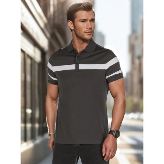 Vyriški tamsiai pilki polo marškinėliai Lima PX0630