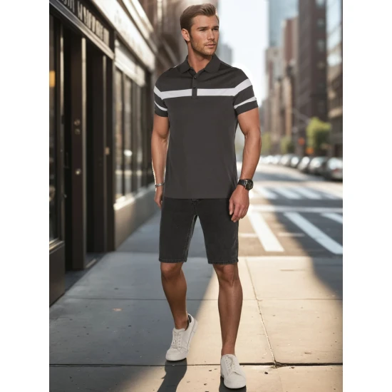 Vyriški tamsiai pilki polo marškinėliai Lima PX0630