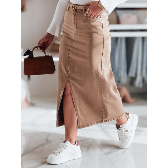 Džinsinis rudas sijonas su skeltuku Midiway CY0491