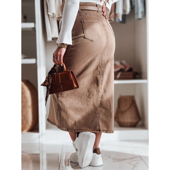 Džinsinis rudas sijonas su skeltuku Midiway CY0491