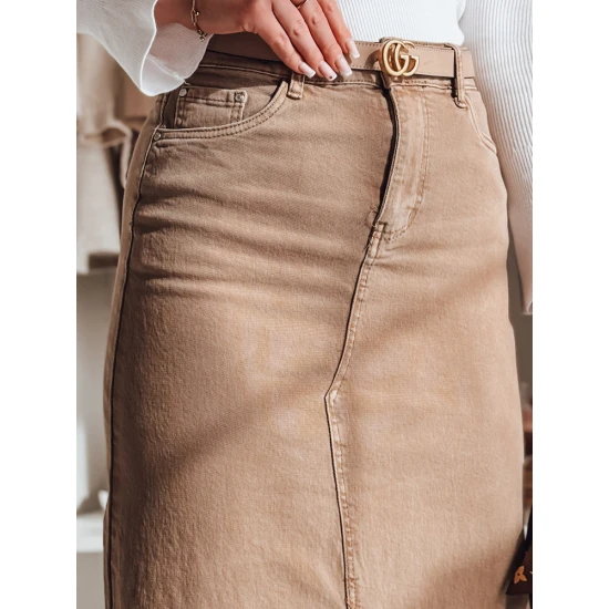 Džinsinis rudas sijonas su skeltuku Midiway CY0491