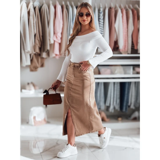 Džinsinis rudas sijonas su skeltuku Midiway CY0491