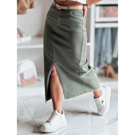 Džinsinis žalias sijonas su skeltuku Midiway CY0489